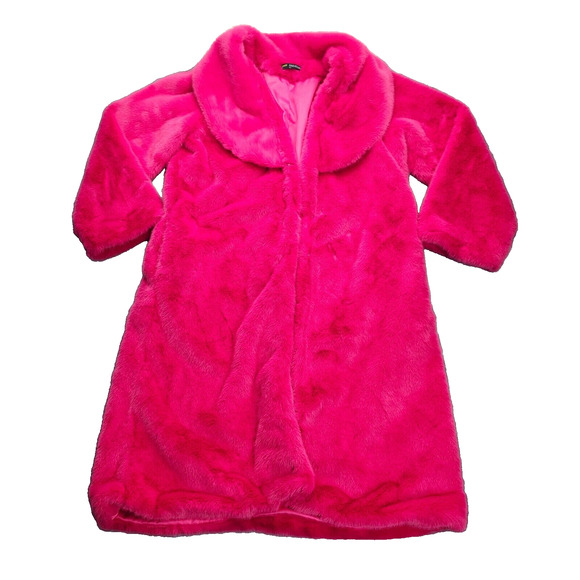 Finesse Jackets & Blazers - FINESSE Womens Dorinne Hot Pink Vegan Fur Knee Length Coat Large